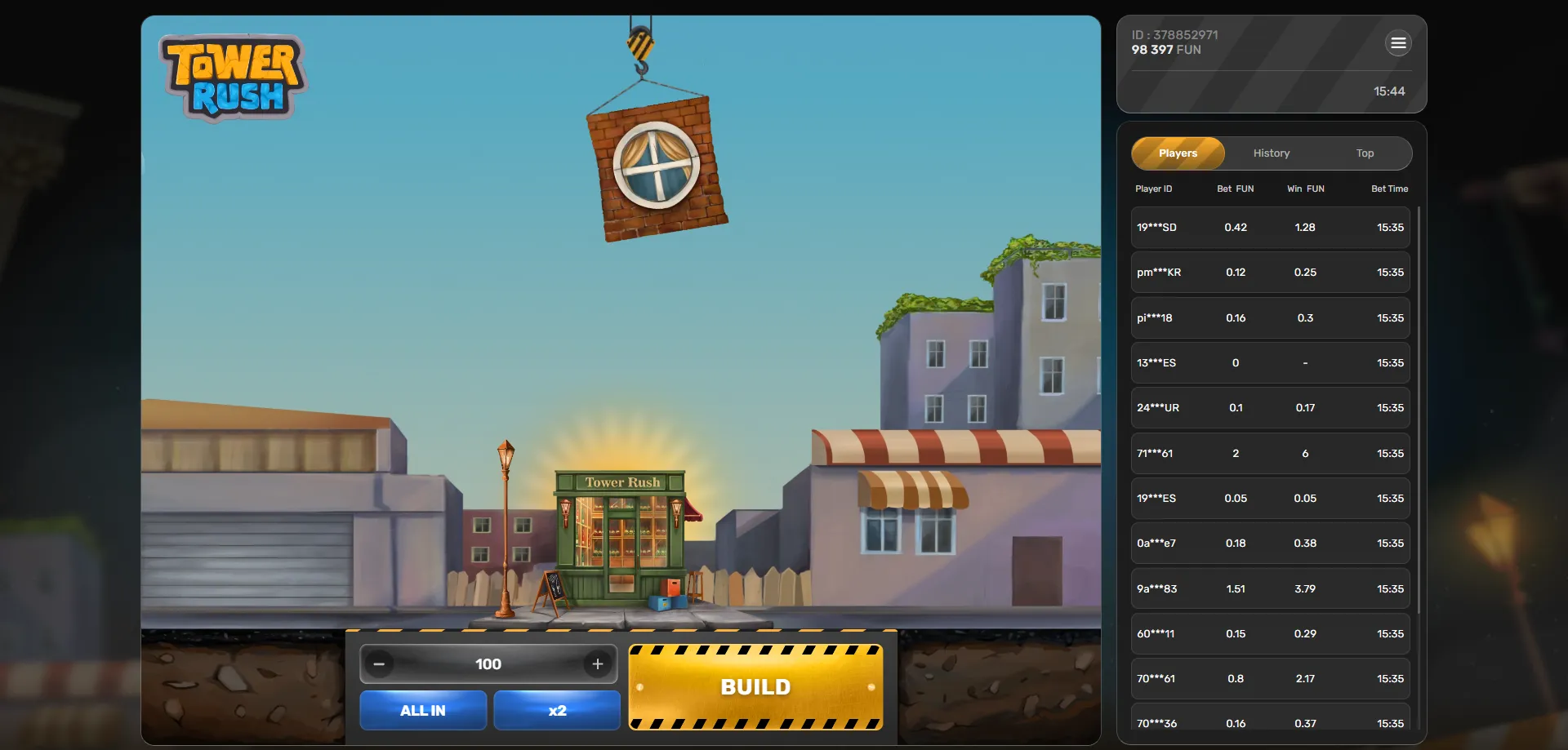 Tower Rush game de Galaxsys — mécanique de construction de tour